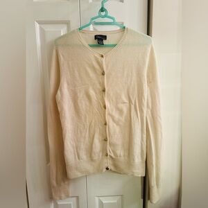 Talbots Cream Button-Front Cashmere Blend Cardigan